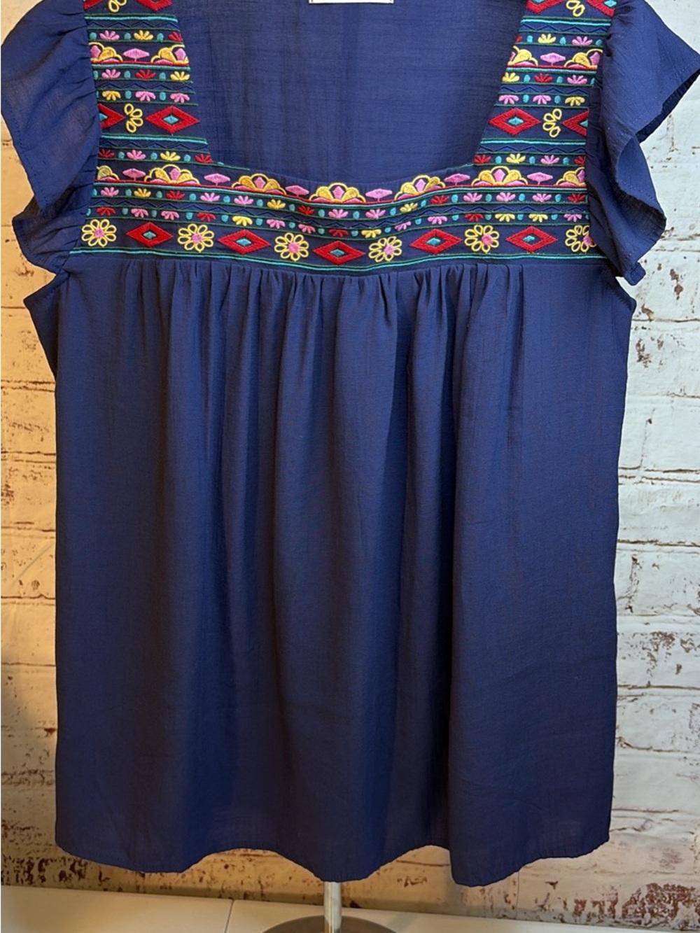 Oris Navy Blue Embroidered Yoke Dress